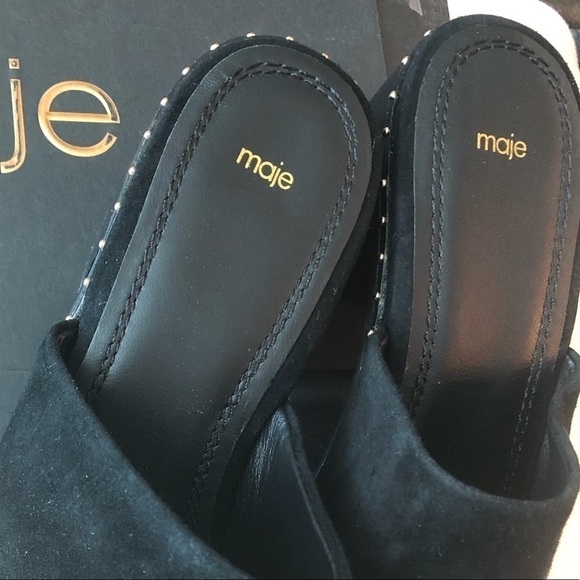 Maje Black Wave Suede  Studded Mules Size 40 - Picture 9 of 15
